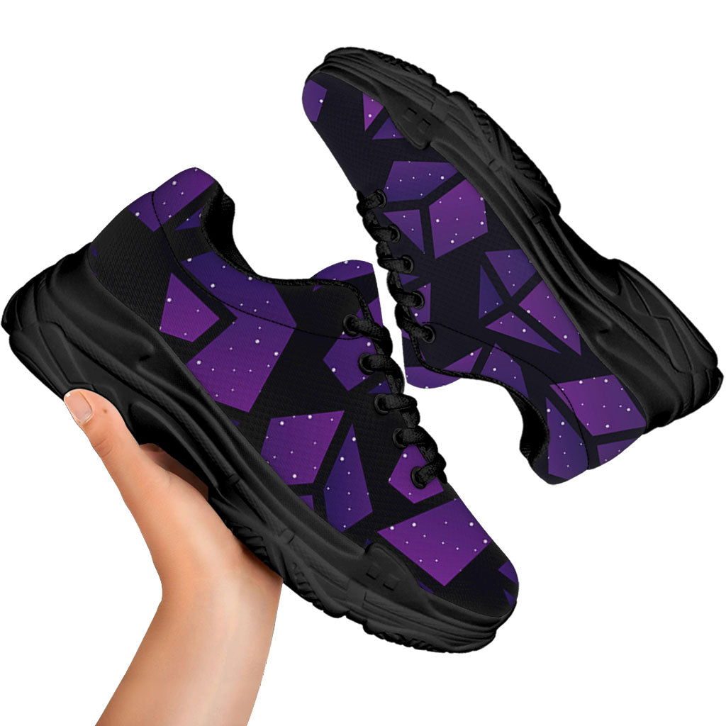 Purple Crystal Cosmic Galaxy Space Print Black Chunky Shoes