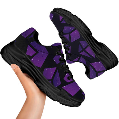 Purple Crystal Cosmic Galaxy Space Print Black Chunky Shoes