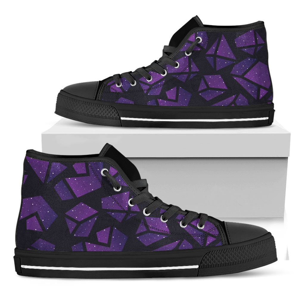 Purple Crystal Cosmic Galaxy Space Print Black High Top Sneakers