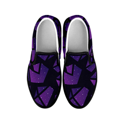 Purple Crystal Cosmic Galaxy Space Print Black Slip On Sneakers