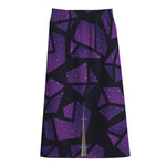 Purple Crystal Cosmic Galaxy Space Print Cotton Front Slit Maxi Skirt