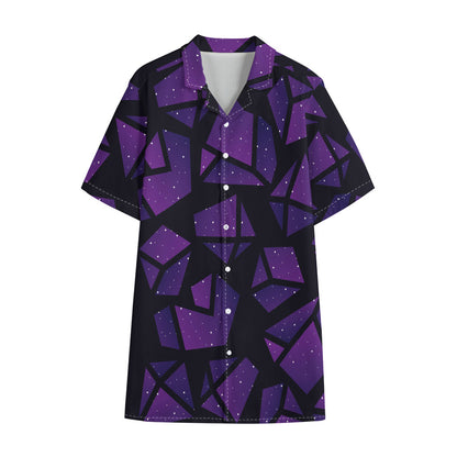 Purple Crystal Cosmic Galaxy Space Print Cotton Hawaiian Shirt