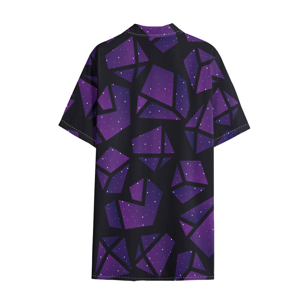 Purple Crystal Cosmic Galaxy Space Print Cotton Hawaiian Shirt