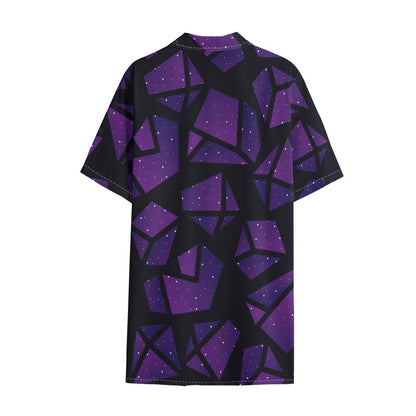 Purple Crystal Cosmic Galaxy Space Print Cotton Hawaiian Shirt