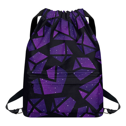 Purple Crystal Cosmic Galaxy Space Print Drawstring Backpack