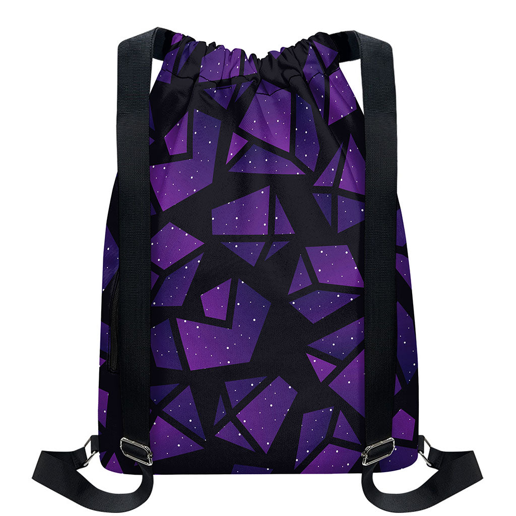 Purple Crystal Cosmic Galaxy Space Print Drawstring Backpack