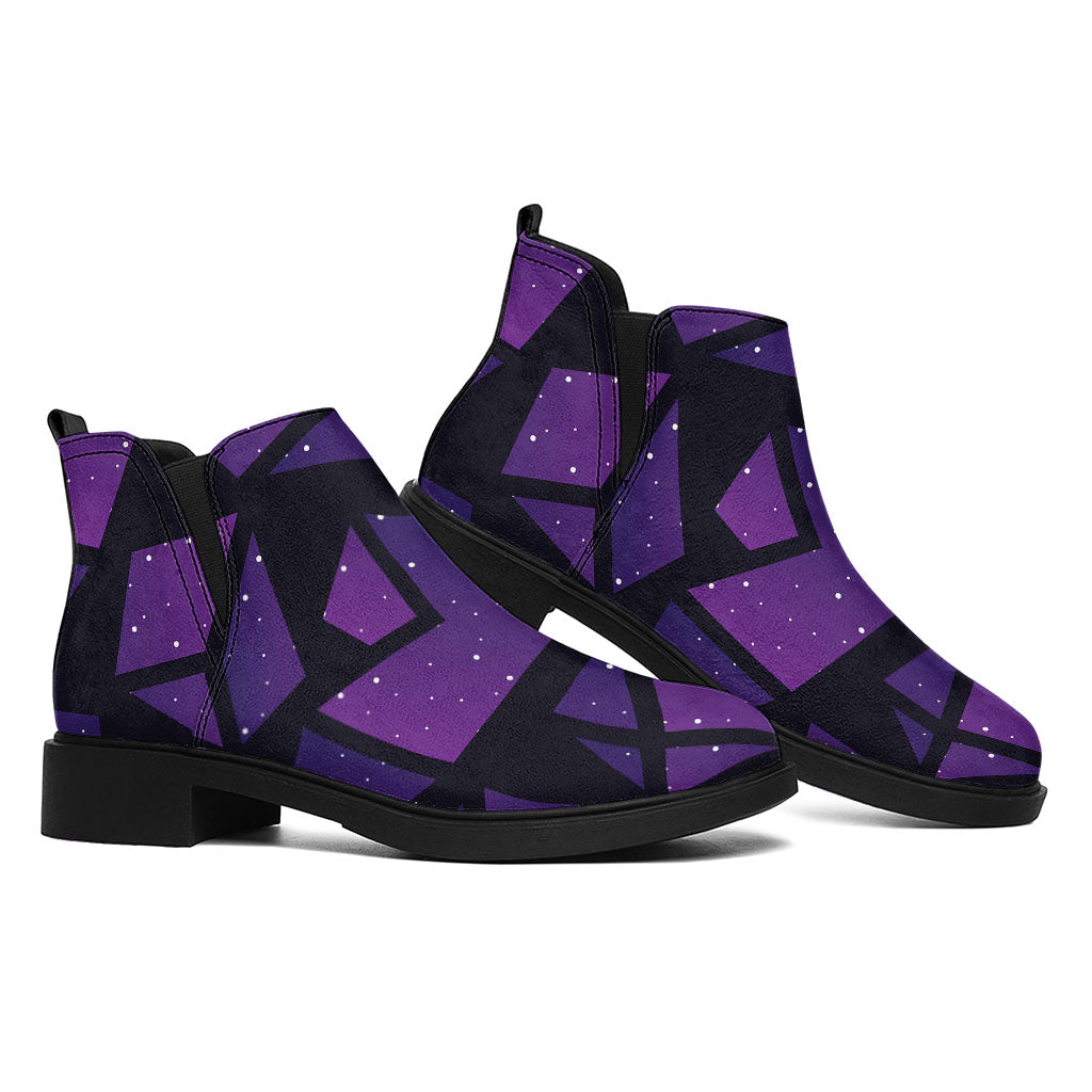 Purple Crystal Cosmic Galaxy Space Print Flat Ankle Boots