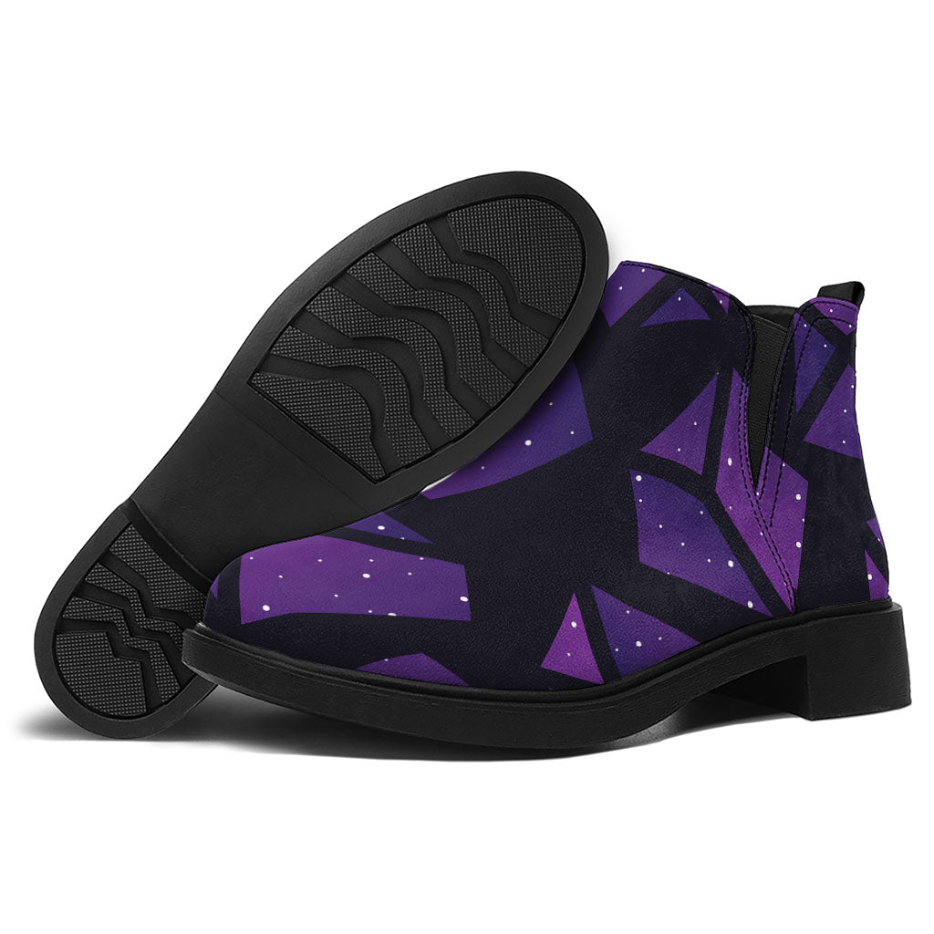 Purple Crystal Cosmic Galaxy Space Print Flat Ankle Boots