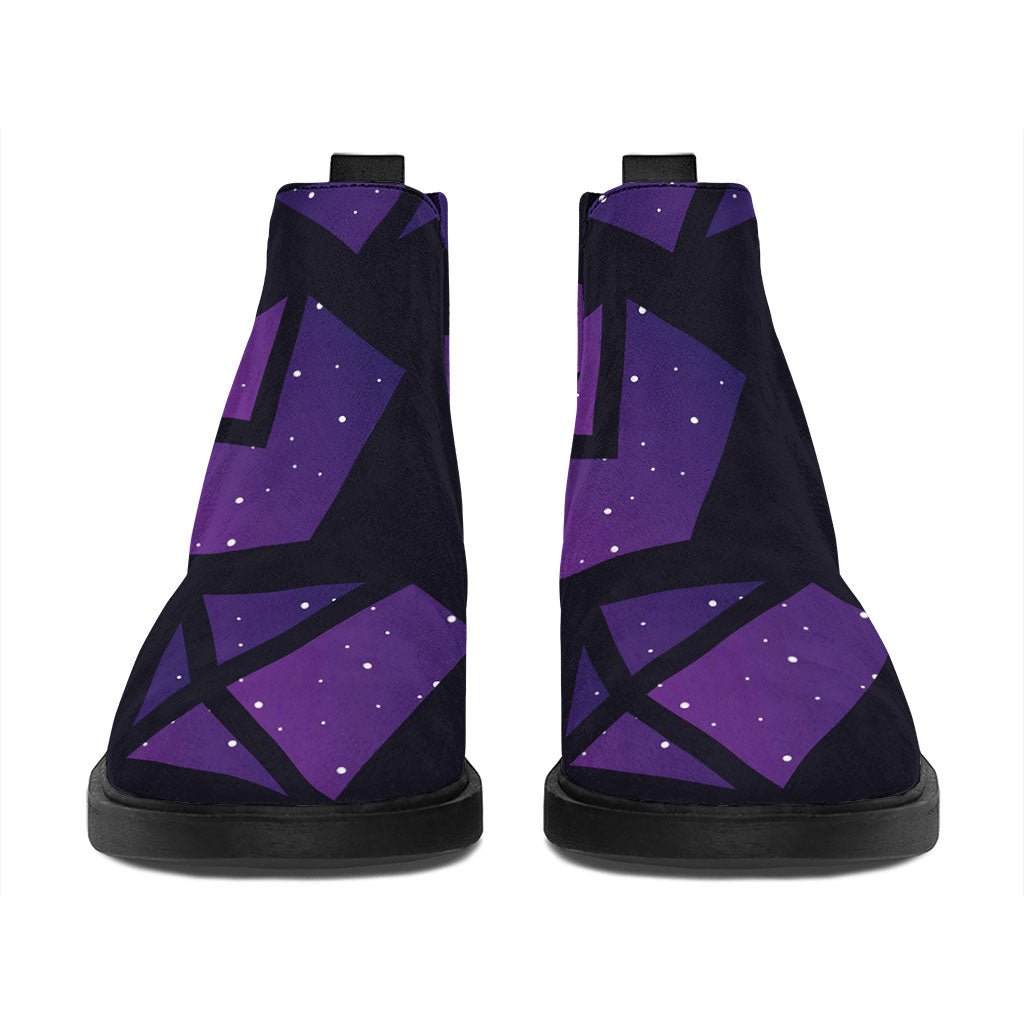 Purple Crystal Cosmic Galaxy Space Print Flat Ankle Boots