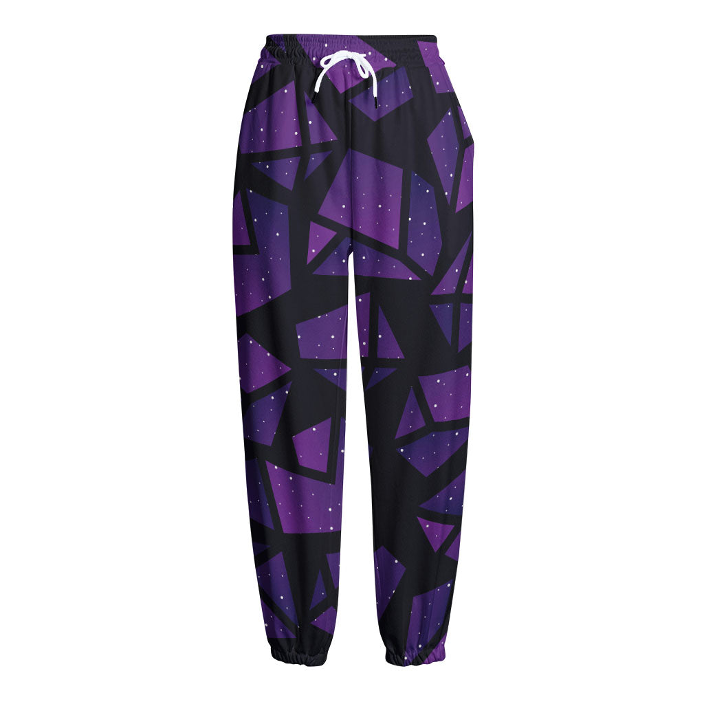 Purple Crystal Cosmic Galaxy Space Print Fleece Lined Knit Pants