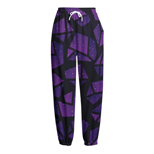 Purple Crystal Cosmic Galaxy Space Print Fleece Lined Knit Pants