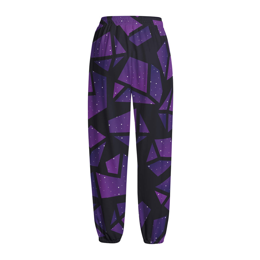 Purple Crystal Cosmic Galaxy Space Print Fleece Lined Knit Pants
