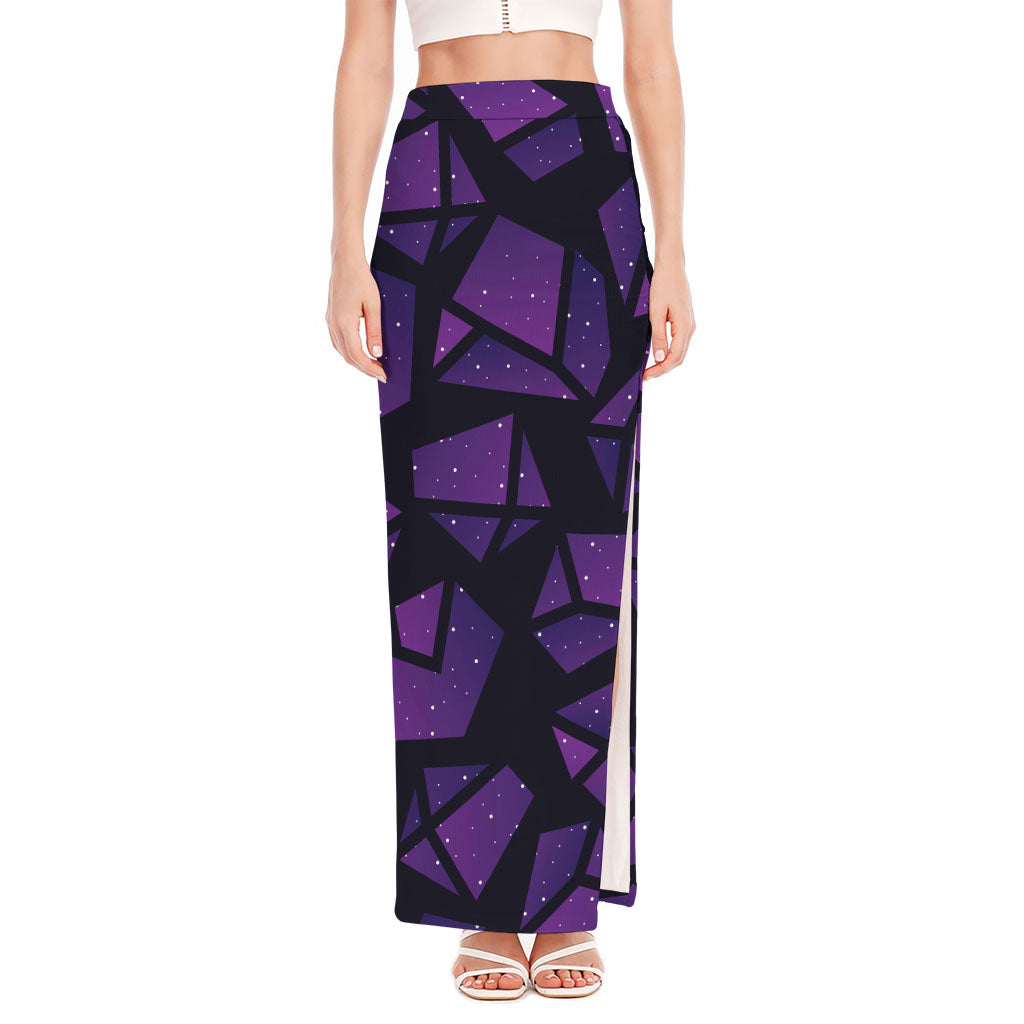 Purple Crystal Cosmic Galaxy Space Print High Slit Maxi Skirt