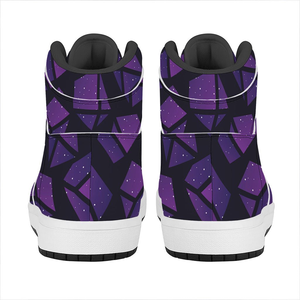 Purple Crystal Cosmic Galaxy Space Print High Top Leather Sneakers