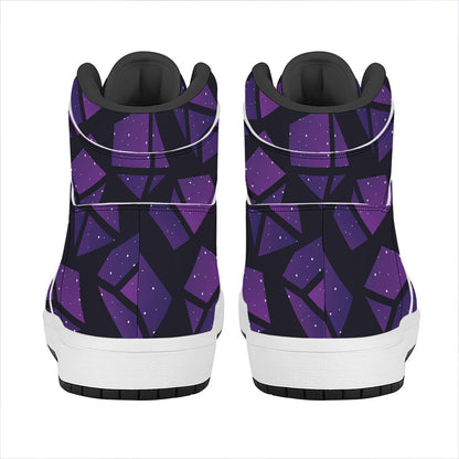 Purple Crystal Cosmic Galaxy Space Print High Top Leather Sneakers