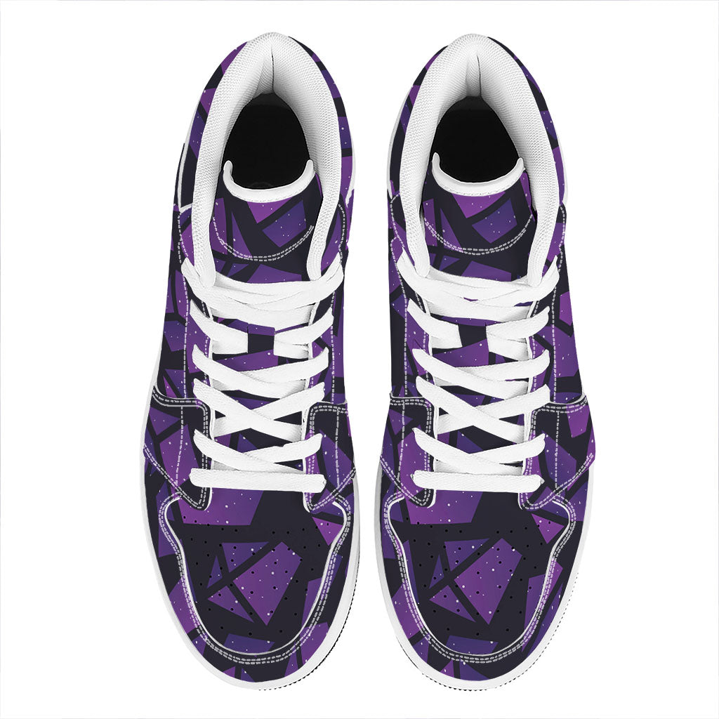 Purple Crystal Cosmic Galaxy Space Print High Top Leather Sneakers