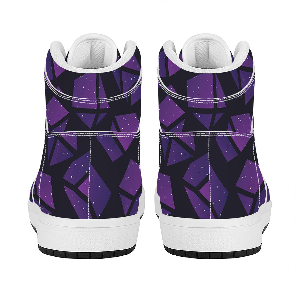 Purple Crystal Cosmic Galaxy Space Print High Top Leather Sneakers