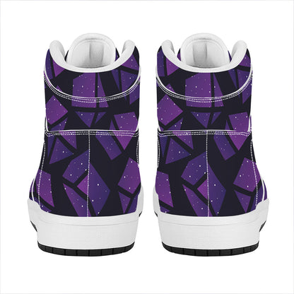 Purple Crystal Cosmic Galaxy Space Print High Top Leather Sneakers