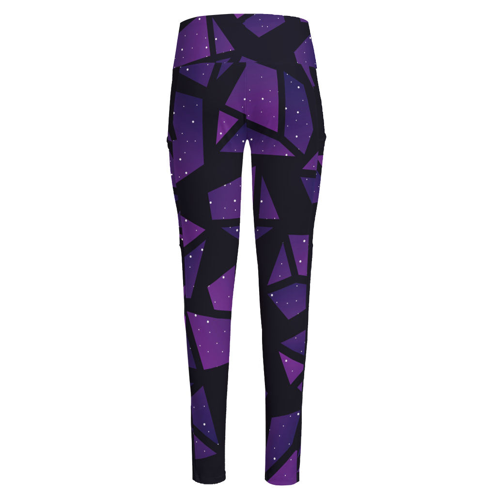 Purple Crystal Cosmic Galaxy Space Print High-Waisted Pocket Leggings