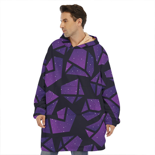Purple Crystal Cosmic Galaxy Space Print Hoodie Blanket