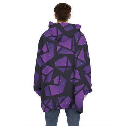 Purple Crystal Cosmic Galaxy Space Print Hoodie Blanket