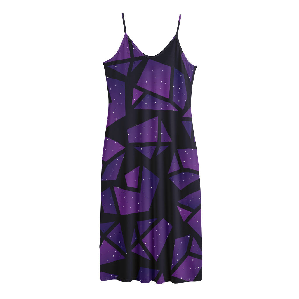 Purple Crystal Cosmic Galaxy Space Print Jersey Midi Cami Dress