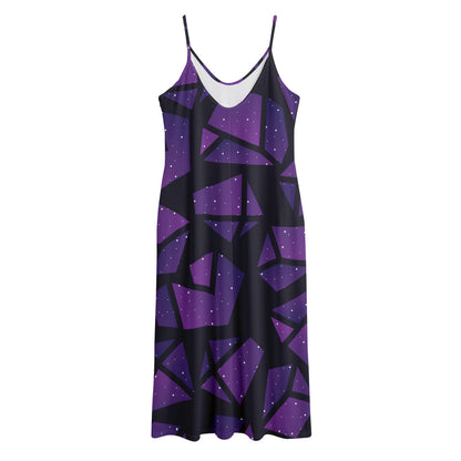 Purple Crystal Cosmic Galaxy Space Print Jersey Midi Cami Dress