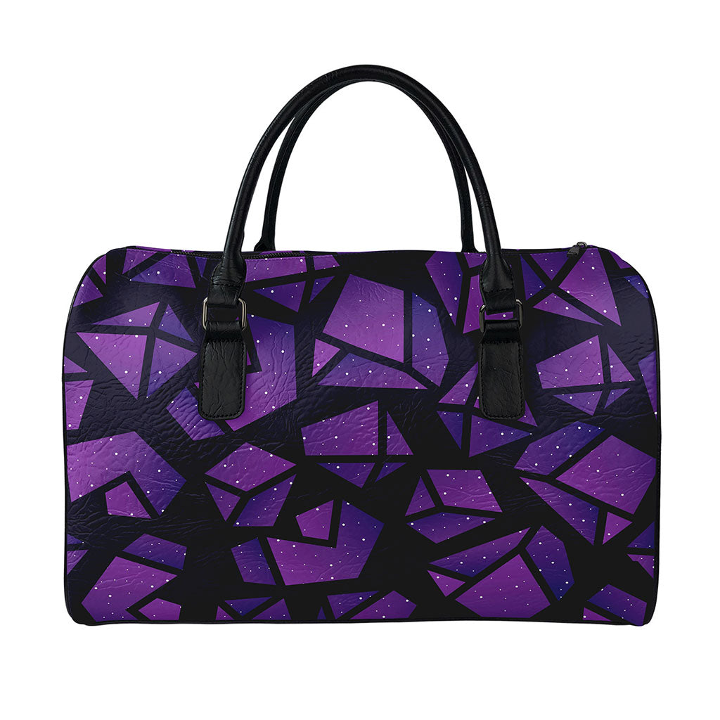 Purple Crystal Cosmic Galaxy Space Print Leather Duffle Bag