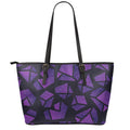 Purple Crystal Cosmic Galaxy Space Print Leather Tote Bag With Zipper