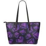 Purple Crystal Cosmic Galaxy Space Print Leather Tote Bag