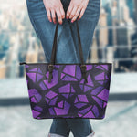 Purple Crystal Cosmic Galaxy Space Print Leather Tote Bag