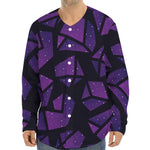 Purple Crystal Cosmic Galaxy Space Print Long Sleeve Baseball Jersey