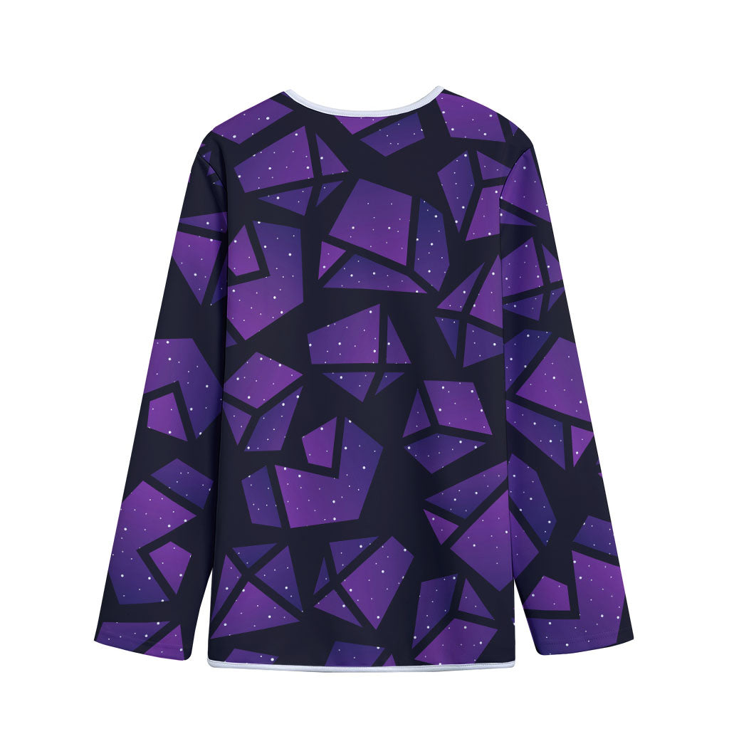 Purple Crystal Cosmic Galaxy Space Print Long Sleeve Short Coat