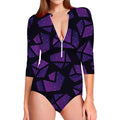 Purple Crystal Cosmic Galaxy Space Print Long Sleeve Swimsuit