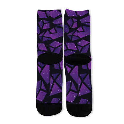 Purple Crystal Cosmic Galaxy Space Print Long Socks