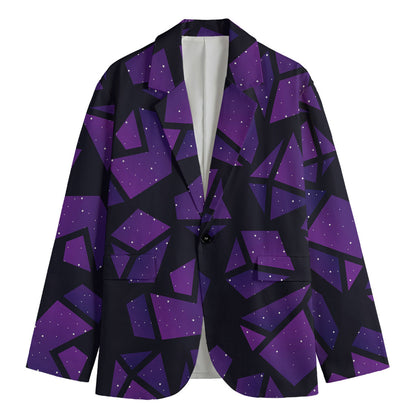 Purple Crystal Cosmic Galaxy Space Print Men's Cotton Blazer