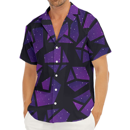 Purple Crystal Cosmic Galaxy Space Print Men's Deep V-Neck Shirt