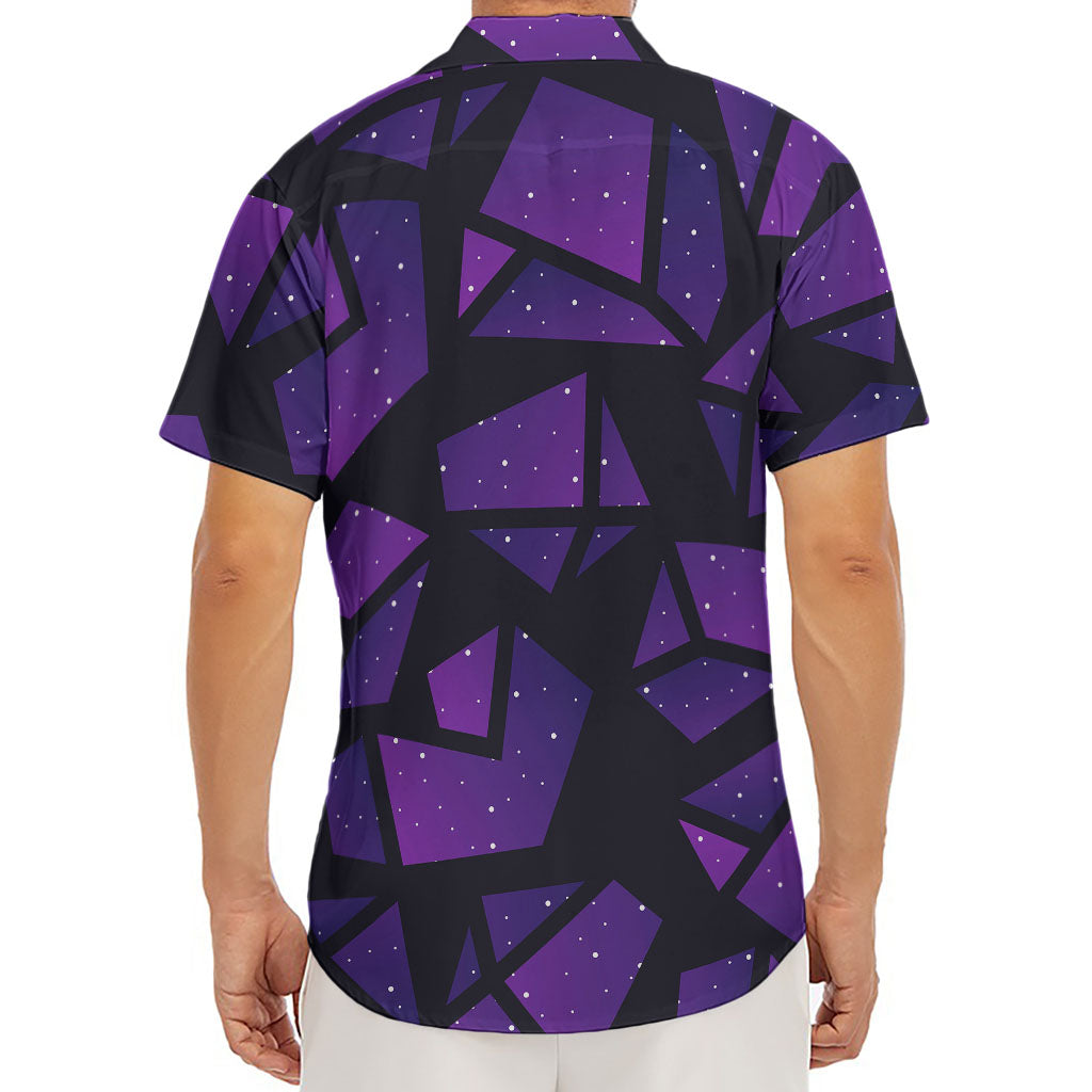 Purple Crystal Cosmic Galaxy Space Print Men's Deep V-Neck Shirt
