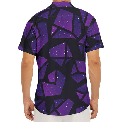 Purple Crystal Cosmic Galaxy Space Print Men's Deep V-Neck Shirt