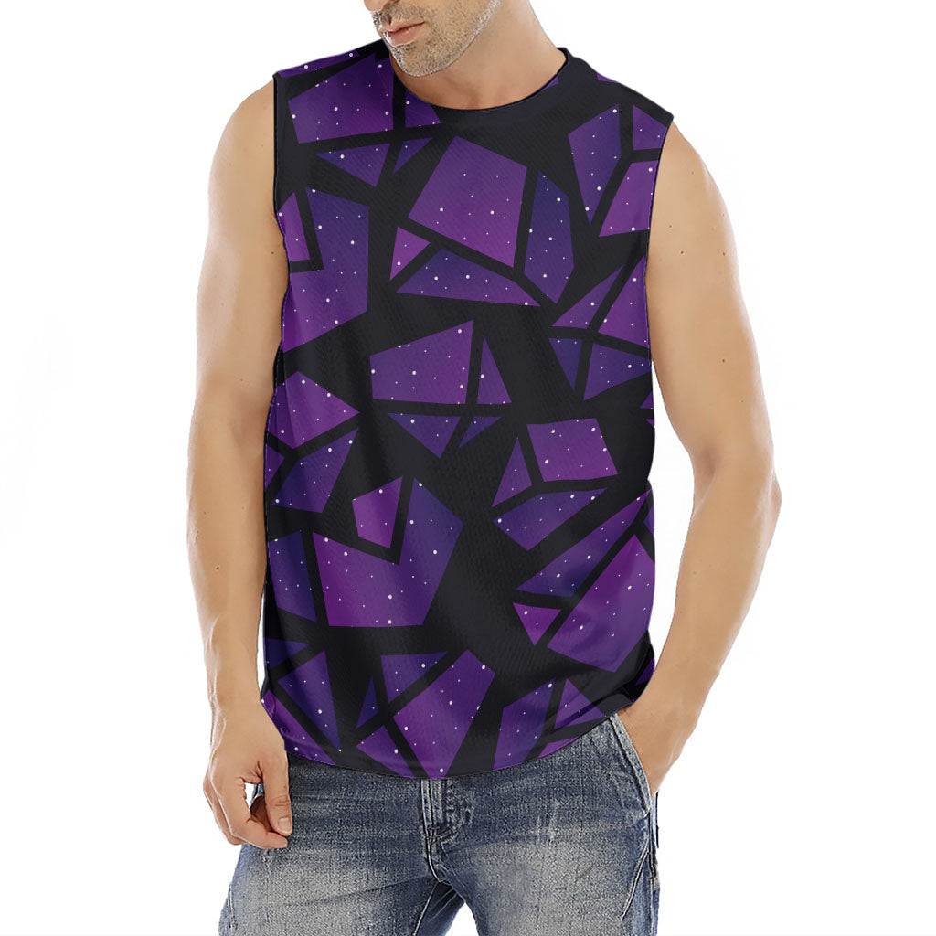 Purple Crystal Cosmic Galaxy Space Print Men's Fitness Tank Top