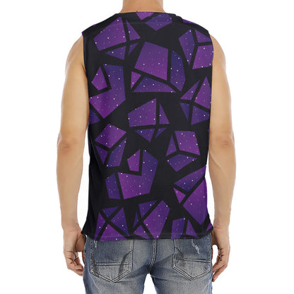 Purple Crystal Cosmic Galaxy Space Print Men's Fitness Tank Top