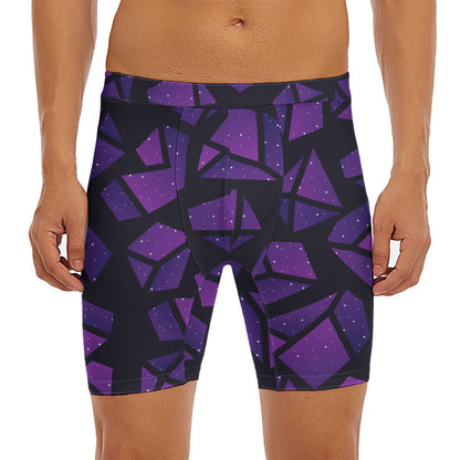 Purple Crystal Cosmic Galaxy Space Print Men's Long Boxer Briefs