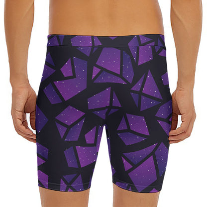 Purple Crystal Cosmic Galaxy Space Print Men's Long Boxer Briefs