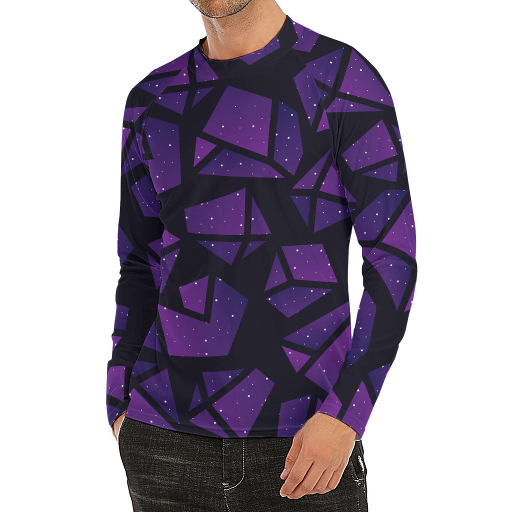 Purple Crystal Cosmic Galaxy Space Print Men's Long Sleeve Rash Guard