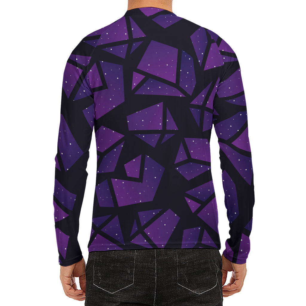 Purple Crystal Cosmic Galaxy Space Print Men's Long Sleeve Rash Guard
