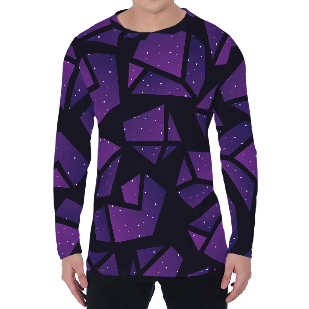 Purple Crystal Cosmic Galaxy Space Print Men's Long Sleeve T-Shirt