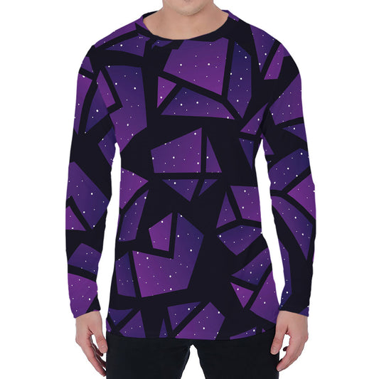 Purple Crystal Cosmic Galaxy Space Print Men's Long Sleeve T-Shirt