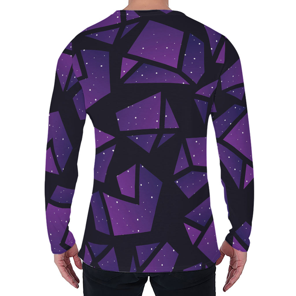 Purple Crystal Cosmic Galaxy Space Print Men's Long Sleeve T-Shirt