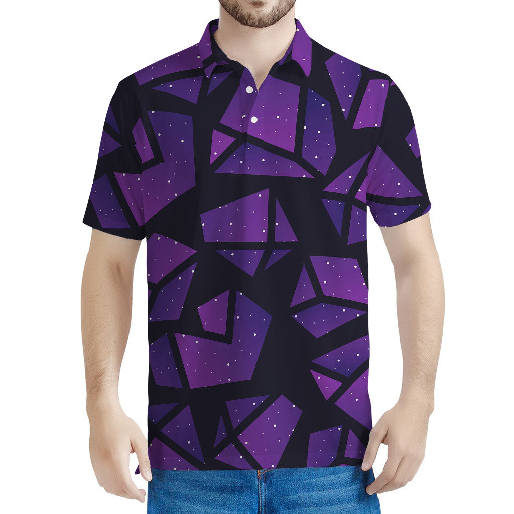 Purple Crystal Cosmic Galaxy Space Print Men's Polo Shirt
