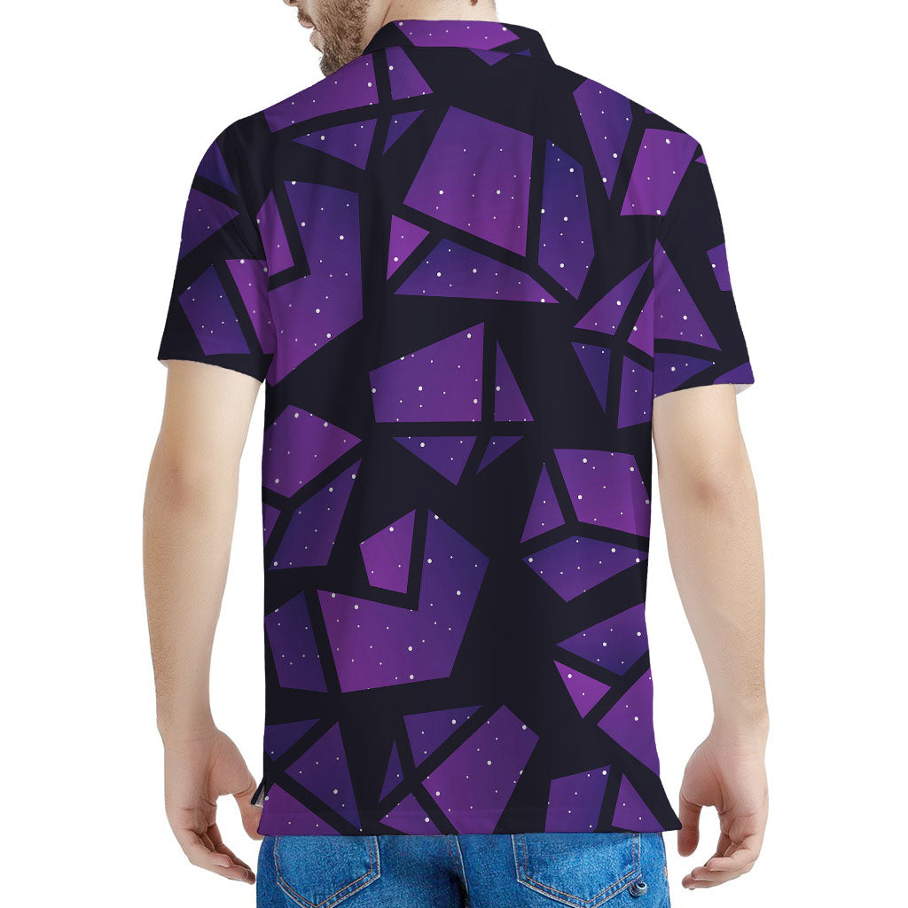 Purple Crystal Cosmic Galaxy Space Print Men's Polo Shirt